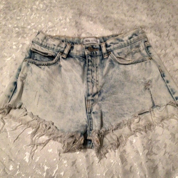 Zara Acid  Wash Denim Distressed Shorts - Picture 1 of 8